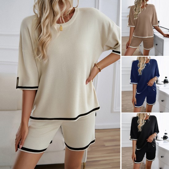 Diyun's European and American cross-border Amazon women's Clothing Spring/Summer 2024 export round-neck Casual short sweater set Diyun's European and American cross-border Amazon women's Clothing Spring/Summer 2024 export round-neck Casual short sweater set