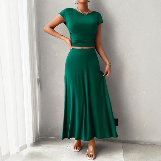 Diyun's European and American cross-border Amazon 2024 Spring/Summer short-sleeved women's wear, elegant and form-fitting solid color short-sleeved dress set Diyun's European and American cross-border Amazon 2024 Spring/Summer short-sleeved women's wear, elegant and form-fitting solid color short-sleeved dress set