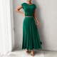 Diyun's European and American cross-border Amazon 2024 Spring/Summer short-sleeved women's wear, elegant and form-fitting solid color short-sleeved dress set Diyun's European and American cross-border Amazon 2024 Spring/Summer short-sleeved women's wear, elegant and form-fitting solid color short-sleeved dress set