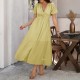 Di Yun's Spring/Summer 2025 Amazon European and American casual commuting vacation style V-neck high-waisted short-sleeved slit dress for women Di Yun's Spring/Summer 2025 Amazon European and American casual commuting vacation style V-neck high-waisted short-sleeved slit dress for women