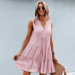 Self-developed V-neck sexy solid color dress in the style of Instagram, popular on Amazon in Europe and America, 2022 summer sleeveless dress