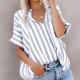 Diyun Cross-border European and American 2025 Spring/Summer Casual Commuting Printed striped contrasting color Short-sleeved cardigan shirt Top Women's clothing Diyun Cross-border European and American 2025 Spring/Summer Casual Commuting Printed striped contrasting color Short-sleeved cardigan shirt Top Women's clothing