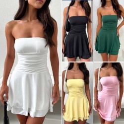 Diyun's European and American women's clothing Y2K sexy style Amazon Spring/Summer 2024 Sexy solid color strapless tight dress