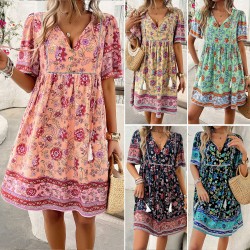 Diyun European and American women's Clothing Amazon Cross-border 2024 Spring/Summer Vacation Style Printed Short-sleeved dress