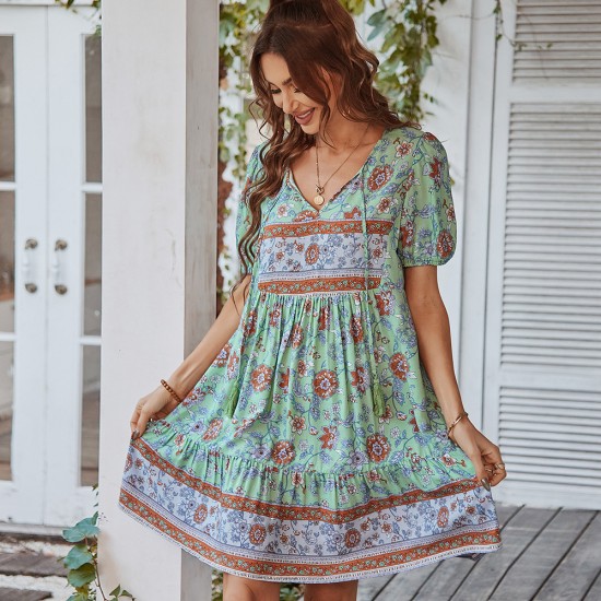 Self-designed casual vacation-style dress 2023 summer printed fresh and delicate dress, light luxury and ethereal Self-designed casual vacation-style dress 2023 summer printed fresh and delicate dress, light luxury and ethereal