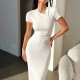 Diyun Cross-border Amazon European and American Women's Clothing 2024 Spring/Summer Export Solid color elegant Slimming short-sleeved dress Diyun Cross-border Amazon European and American Women's Clothing 2024 Spring/Summer Export Solid color elegant Slimming short-sleeved dress