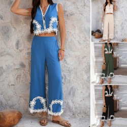 Diyun's Spring/Summer 2025 Cross-border Amazon European and American Leisure vacation Storm: Misia Geometric color-blocking Pants Set for women