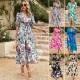 Diyun designed a cross-border Amazon dress for Europe and America in the summer of 2025, featuring a chic, waist-cinched, deep V-neck and printed long dress Diyun designed a cross-border Amazon dress for Europe and America in the summer of 2025, featuring a chic, waist-cinched, deep V-neck and printed long dress
