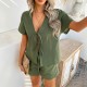 Diyun Cross-border European and American 2025 Spring/Summer Casual Solid Color Vacation Style short-sleeved lace-up top Short Pants Set Women's clothing Diyun Cross-border European and American 2025 Spring/Summer Casual Solid Color Vacation Style short-sleeved lace-up top Short Pants Set Women's clothing