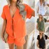 Diyun Cross-border European and American 2025 Spring/Summer Casual Solid Color Vacation Style short-sleeved lace-up top Short Pants Set Women's clothing