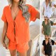Diyun Cross-border European and American 2025 Spring/Summer Casual Solid Color Vacation Style short-sleeved lace-up top Short Pants Set Women's clothing Diyun Cross-border European and American 2025 Spring/Summer Casual Solid Color Vacation Style short-sleeved lace-up top Short Pants Set Women's clothing