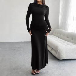 Diyun Cross-border 2024 Autumn/Winter Amazon European and American foreign Trade Women's Clothing, solid color, body-hugging one-shoulder dress