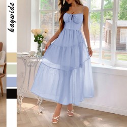Diyun Cross-border European and American Casual Vacation Halter waisted long Dress Women's clothing 2025 Summer Amazon Independent Station