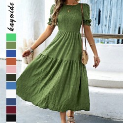 Diyun Cross-border European and American Casual Vacation style lotus leaf sleeve corset women's long Dress for Spring/Summer 2025 Amazon