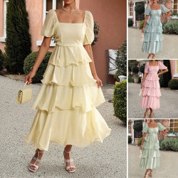Di Yun's Spring/Summer 2025 cross-border European and American style casual and elegant cake dress with puffed sleeves and black ear hem for women's wear