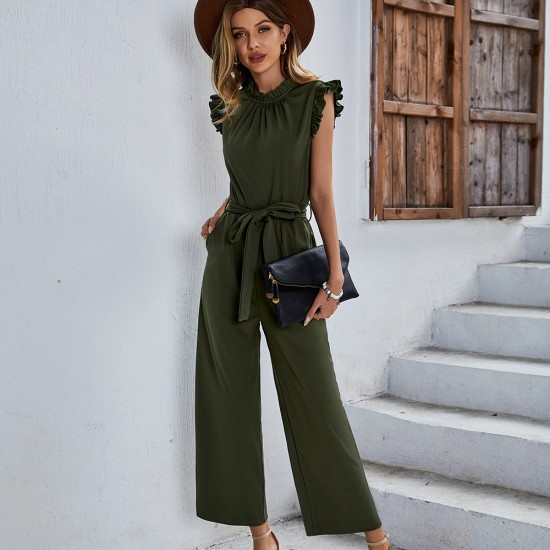 Diyun Cross-border Women's Clothing Amazon Casual short-sleeved solid color one-piece Pants 2024 Spring Flying Sleeve Top Diyun Cross-border Women's Clothing Amazon Casual short-sleeved solid color one-piece Pants 2024 Spring Flying Sleeve Top