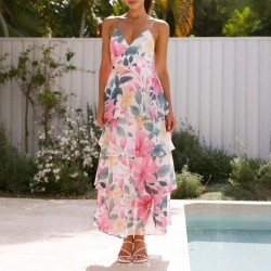 Diyun Cross-border European and American vacation Casual style floral small halter Dress Women's clothing for Spring/Summer 2025 Amazon Export