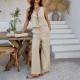 Diyun Cross-border 2025 Spring/Summer Women's Casual Vacation Style Solid Color sleeveless lace-up top wide-leg long pants set