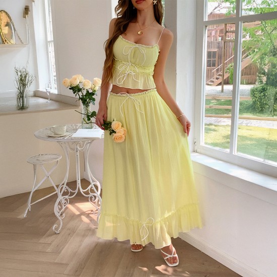 Diyun Cross-border Vacation and Leisure Seaside Atmosphere Fashion Two-piece Set for Women 2025 Summer Mini Halter Half-length Skirt Diyun Cross-border Vacation and Leisure Seaside Atmosphere Fashion Two-piece Set for Women 2025 Summer Mini Halter Half-length Skirt