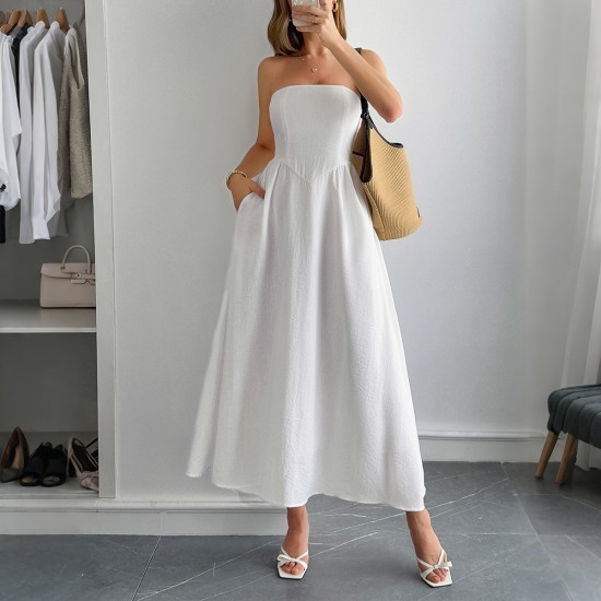 Diyun Cross-border European and American elegant strapless A-line dress for women's clothing 2025 summer independent store on Amazon Diyun Cross-border European and American elegant strapless A-line dress for women's clothing 2025 summer independent store on Amazon