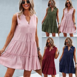 Self-developed V-neck sexy solid color dress in the style of Instagram, popular on Amazon in Europe and America, 2022 summer sleeveless dress
