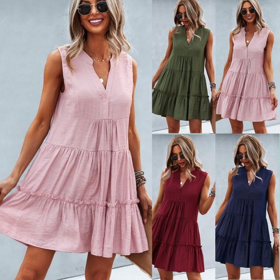 Self-developed V-neck sexy solid color dress in the style of Instagram, popular on Amazon in Europe and America, 2022 summer sleeveless dress