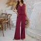 Diyun Cross-border 2025 Spring/Summer Women's Casual Vacation Style Solid Color sleeveless lace-up top wide-leg long pants set