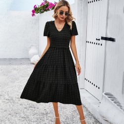 Diyun Cross-border Women's Clothing Amazon Spring/Summer 2025 Foreign Trade Elegant Casual Polka dot V-neck Short-sleeved dress