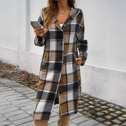 Diyun Cross-border Trade Amazon Europe and America 2024 Autumn/Winter Women's Casual Loose, color-blocking button-down hooded jacket
