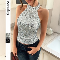 Diyun Cross-border European and American elegant style halter neck sequined halter top women's clothing Spring/Summer 2025 Amazon Independent Store