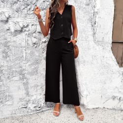 Diyun Cross-border Foreign Trade Fashion Women's Wear Amazon Spring/Summer 2024 Casual and Elegant Solid Color Vest Set