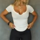 Diyun Cross-border 2025 Spring/Summer European and American style Y2K Spicy Girl Sexy ribbed inner layer solid color short-sleeved women's T-shirt Diyun Cross-border 2025 Spring/Summer European and American style Y2K Spicy Girl Sexy ribbed inner layer solid color short-sleeved women's T-shirt