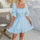 Diyun Cross-border 2025 Spring/Summer European and American casual vacation style solid-color black ear-trimmed short-sleeved dress, children's short skirt