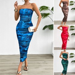 Diyun Cross-border Independent Station European and American women's Clothing Export 2025 Spring/Summer Elegant, slimming and pure, strapless and smudged dress