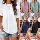 Diyun European and American women's T-shirt Amazon Spring/Summer 2024 Export Casual Solid Color short-sleeved cutout top Diyun European and American women's T-shirt Amazon Spring/Summer 2024 Export Casual Solid Color short-sleeved cutout top