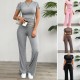 Diyun Cross-border Foreign Trade Women's Clothing Amazon Spring/Summer 2024 Casual Solid Color Slim Short-sleeved and long Pants Set Diyun Cross-border Foreign Trade Women's Clothing Amazon Spring/Summer 2024 Casual Solid Color Slim Short-sleeved and long Pants Set