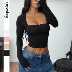 Diyun Cross-border European and American Y2K Spicy Girl style solid color long-sleeved base layer T-shirt women's clothing 2025 Summer Amazon Independent Store