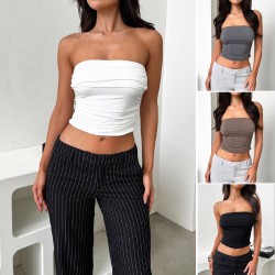 Diyun Cross-border Y2K sexy Women's Clothing Independent Station Amazon Spring/Summer 2024 Solid color tight short strapless top