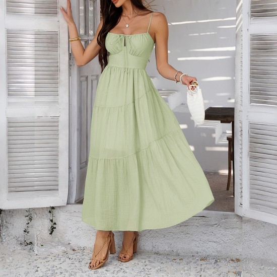 Diyun 2025 Spring/Summer Cross-border European and American style vacation style solid color high-waisted halter dress Evening dress women's wear