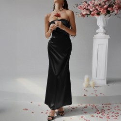 Diyun Cross-border 2025 Spring/Summer European and American French sexy Slimming Solid color strapless evening dress Dress Long Dress Women's wear