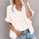Diyun Cross-border European and American 2025 Spring/Summer Casual Commuting Printed striped contrasting color Short-sleeved cardigan shirt Top Women's clothing Diyun Cross-border European and American 2025 Spring/Summer Casual Commuting Printed striped contrasting color Short-sleeved cardigan shirt Top Women's clothing