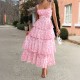 Diyun Cross-border 2025 Spring/Summer European and American style forest-themed small floral contrasting color chiffon halter dress for children Diyun Cross-border 2025 Spring/Summer European and American style forest-themed small floral contrasting color chiffon halter dress for children